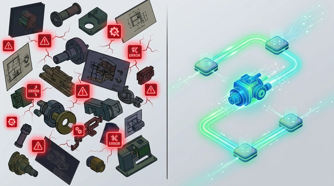 Connected vs Broken Engineering Workflow Comparison Graphic