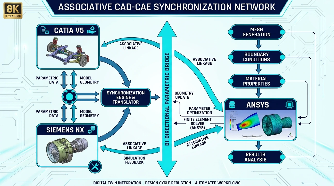 CAD to CAE Workflow Network Diagram with bi-directional synchronization