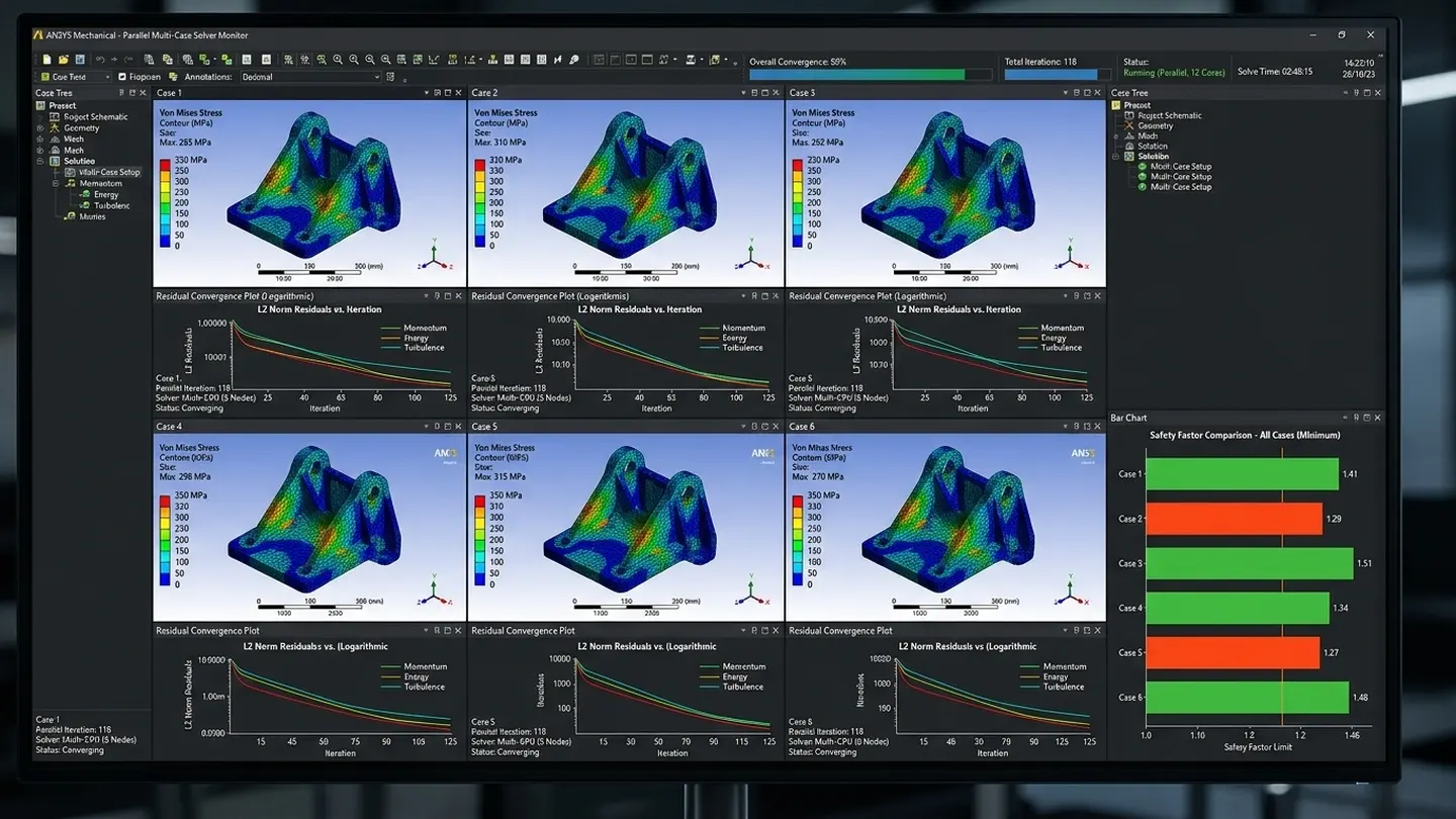 ANSYS Multi-Case Parallel Solver Monitor and Convergence Plots