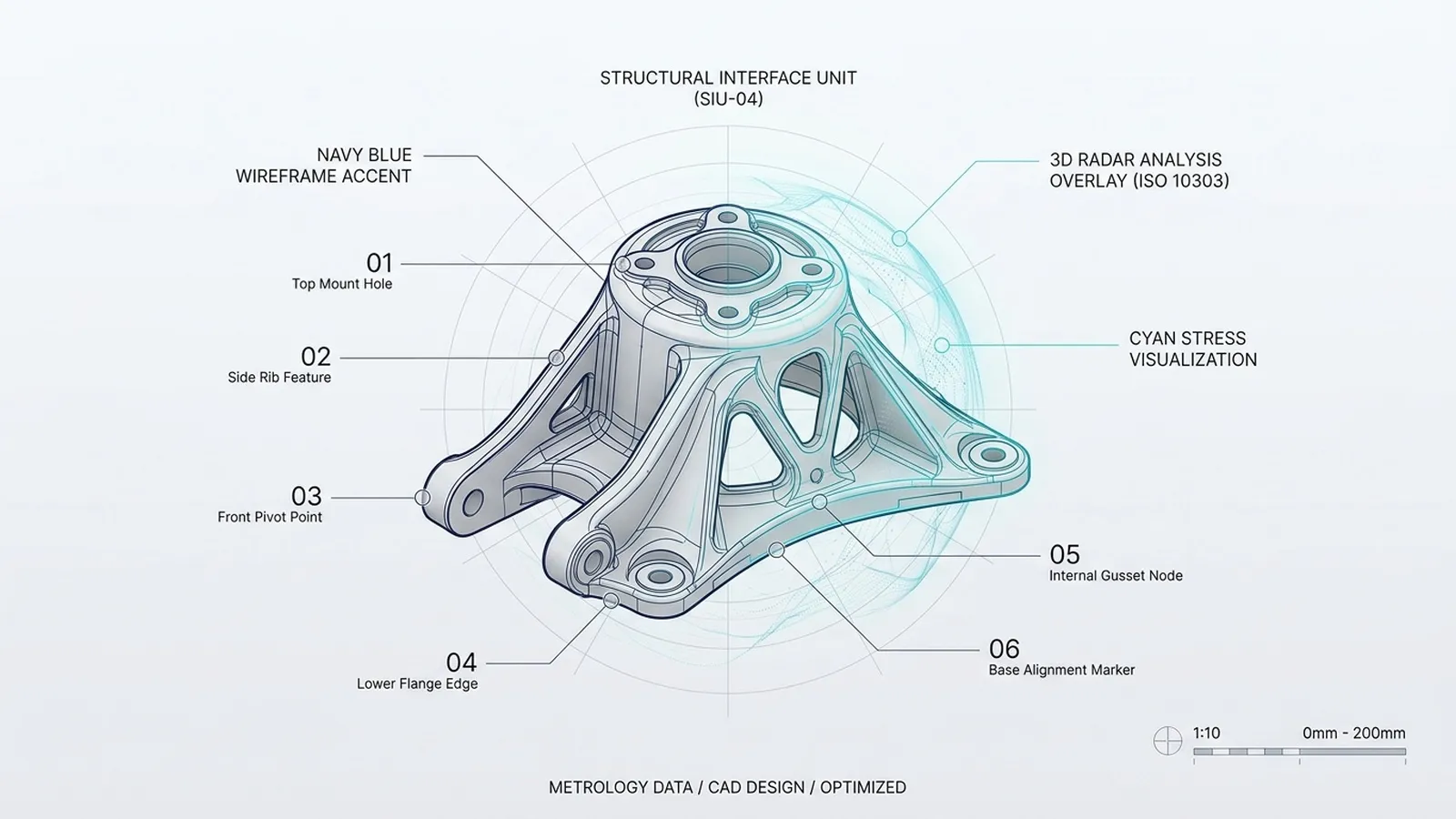 3D CAD Model with Highlighted Engineering Features